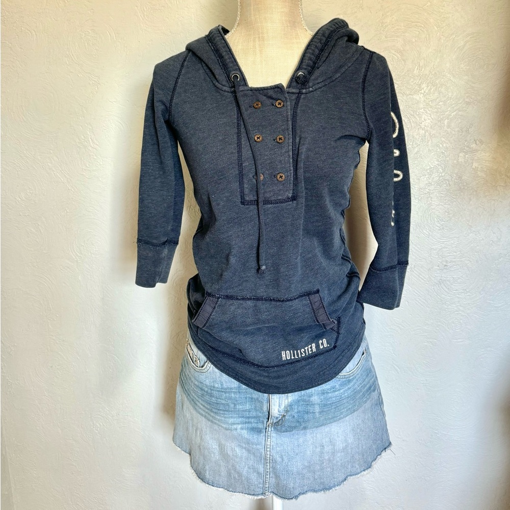 Hollister Vintage Y2K Navy Blue Hoodie 3/4 Sleeve Women’s Pullover Size XS